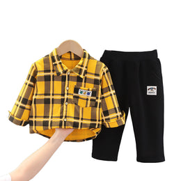 Boys Checked Pure Cotton Shirt with Trousers