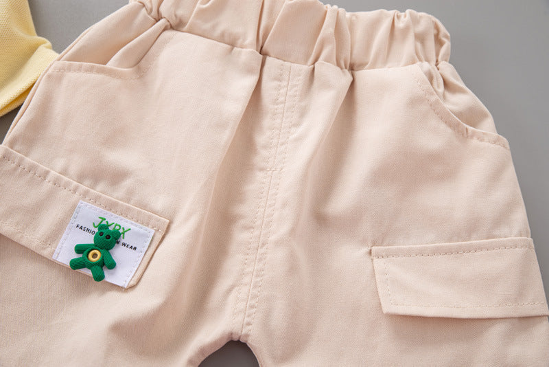 Boys Pink & Cream Coloured Printed Pure Cotton T-shirt with Shorts