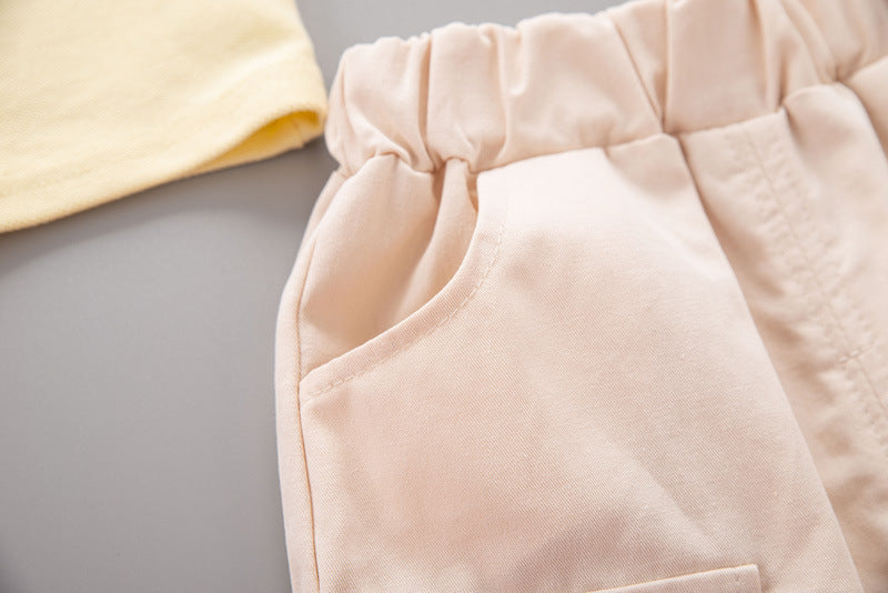 Boys Pink & Cream Coloured Printed Pure Cotton T-shirt with Shorts