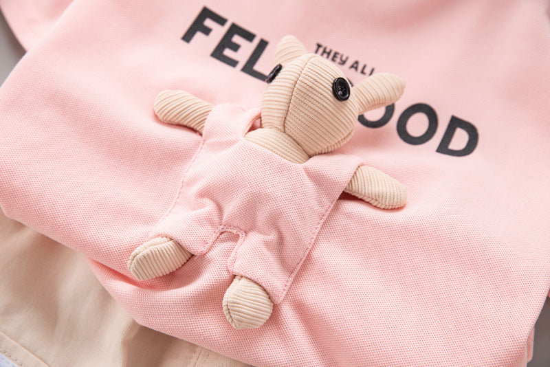 Boys Pink & Cream Coloured Printed Pure Cotton T-shirt with Shorts