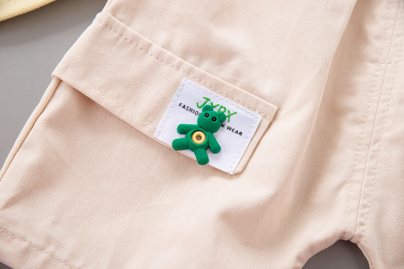 Boys Green & Cream Coloured Printed Pure Cotton T-shirt with Shorts