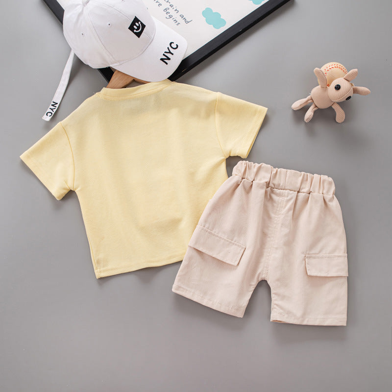Boys Yellow & Cream Coloured Printed Pure Cotton T-shirt with Shorts