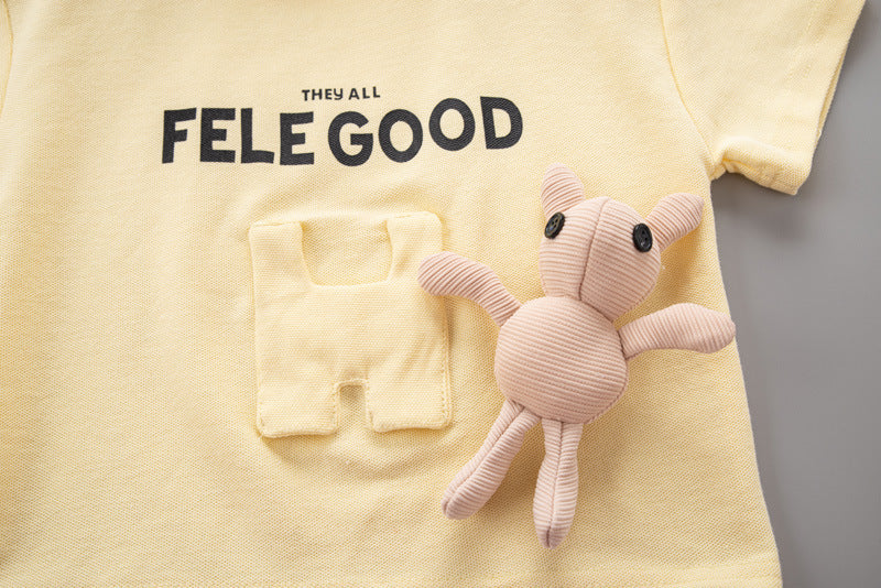 Boys Yellow & Cream Coloured Printed Pure Cotton T-shirt with Shorts