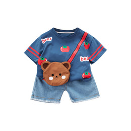 Boys Blue & Red Printed Pure Cotton T-shirt with Shorts