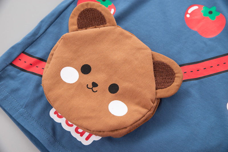 Boys Blue & Red Printed Pure Cotton T-shirt with Shorts