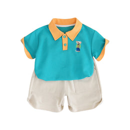Boys Blue & Off White T-shirt With Shorts