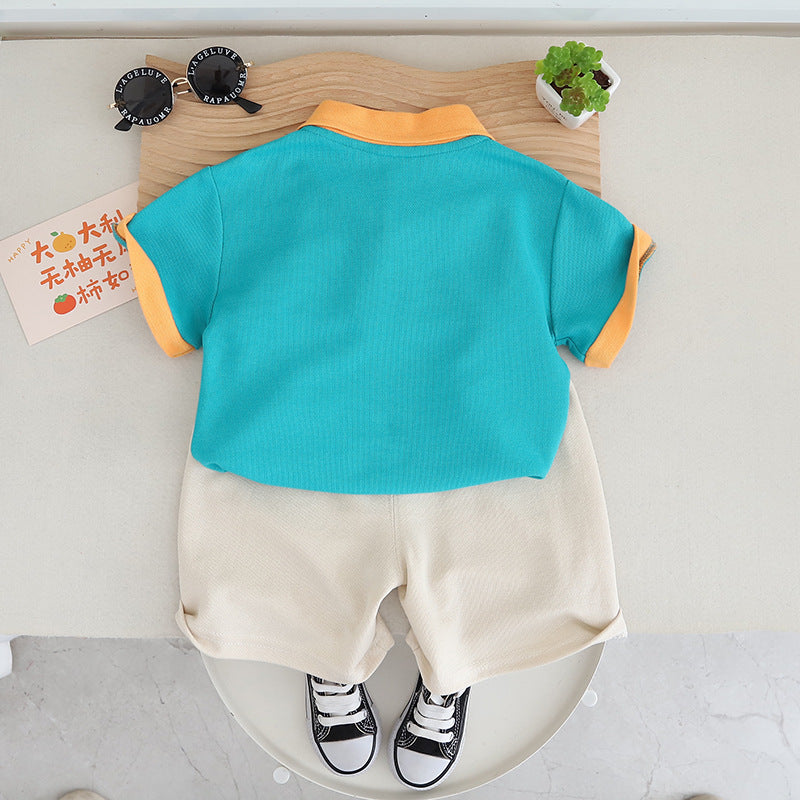 Boys Blue & Off White T-shirt With Shorts