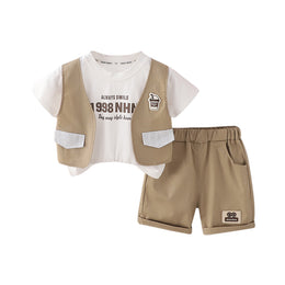 Boys Printed T-shirt with Shorts & Waistcoat
