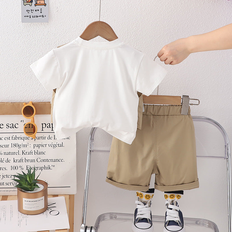 Boys Printed T-shirt with Shorts & Waistcoat