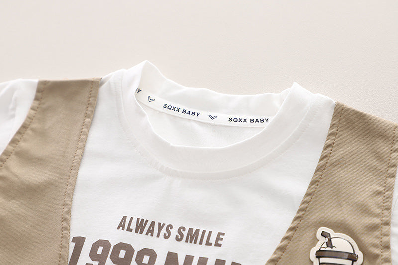 Boys Printed T-shirt with Shorts & Waistcoat