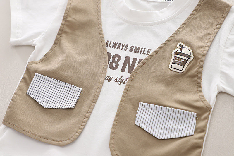 Boys Printed T-shirt with Shorts & Waistcoat