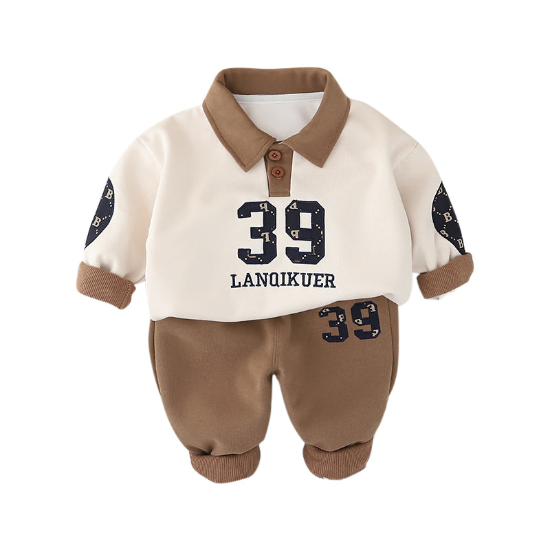 Boys Printed Polo Collar Sweatshirt With Jogger