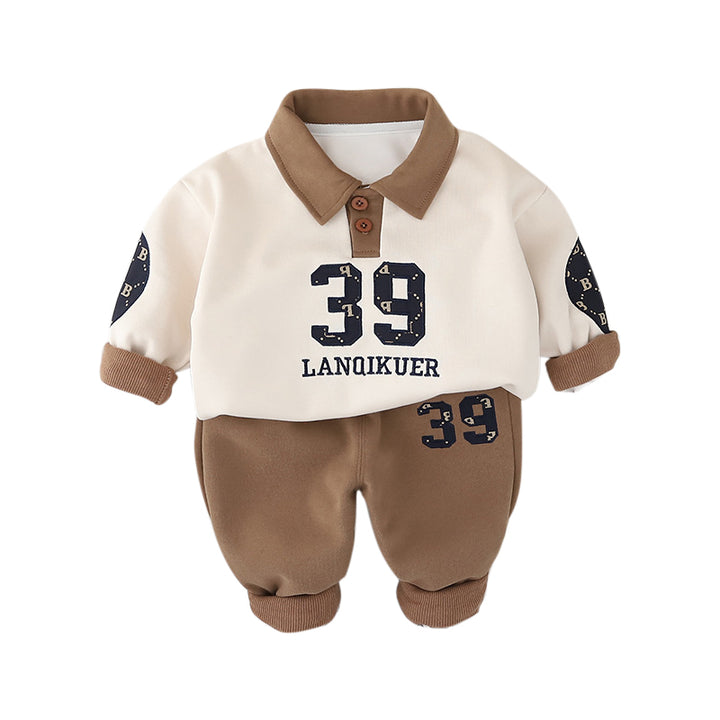 Boys Printed Polo Collar Sweatshirt With Jogger
