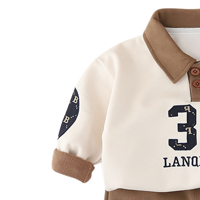 Boys Printed Polo Collar Sweatshirt With Jogger