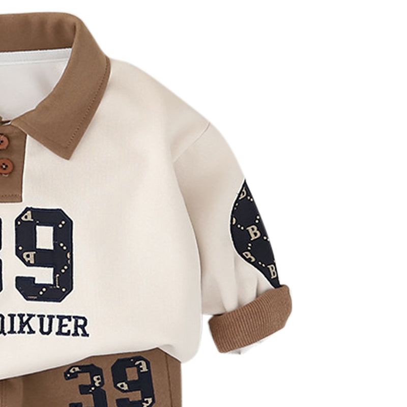 Boys Printed Polo Collar Sweatshirt With Jogger