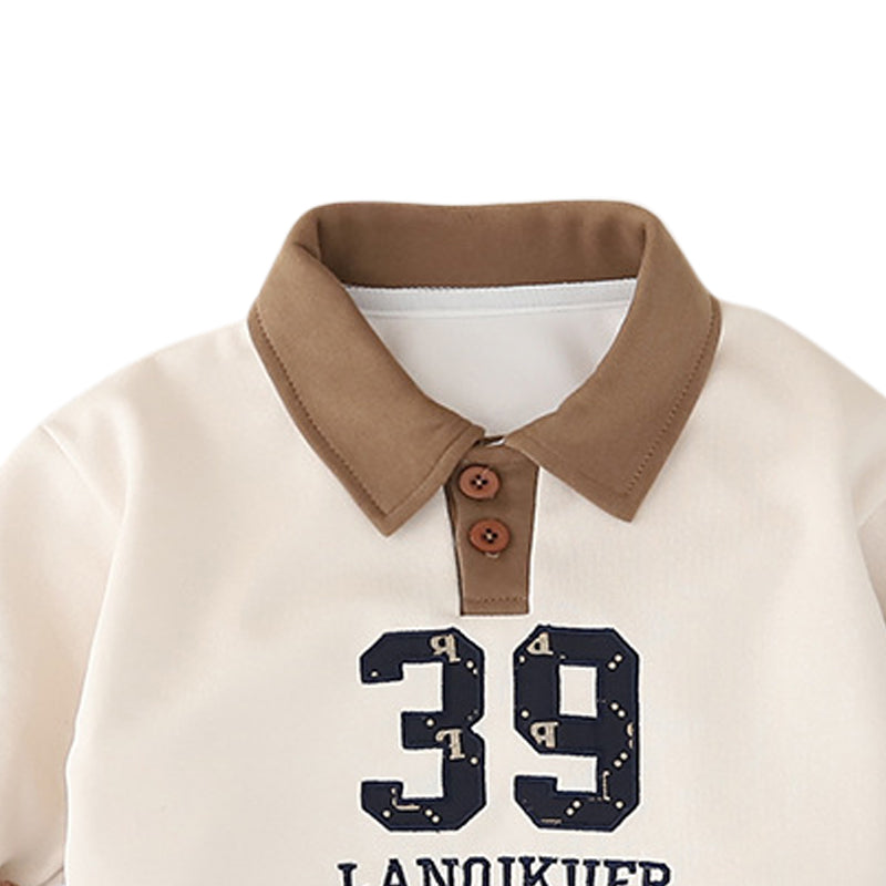Boys Printed Polo Collar Sweatshirt With Jogger