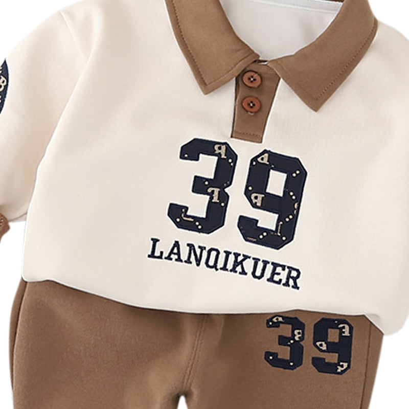 Boys Printed Polo Collar Sweatshirt With Jogger