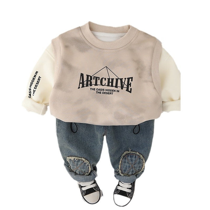 Kids Printed Round Neck Sweatshirt With Trouser