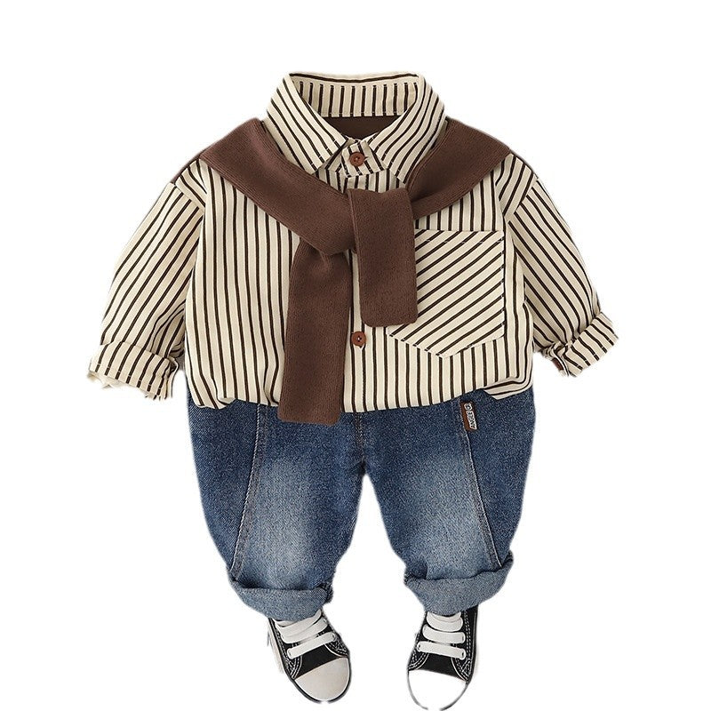 Boys Striped Long Sleeves Shirt With Trousers