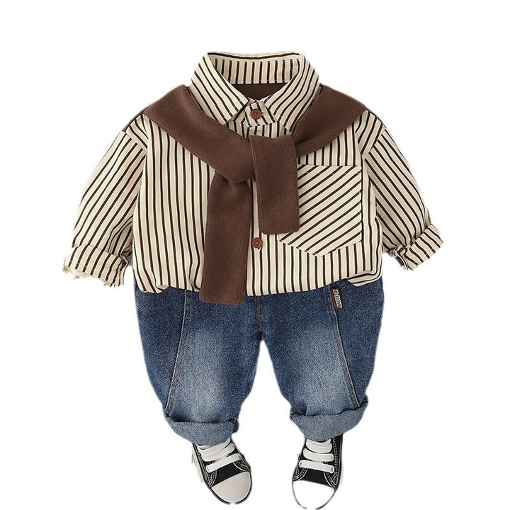 Boys Striped Long Sleeves Shirt With Trousers