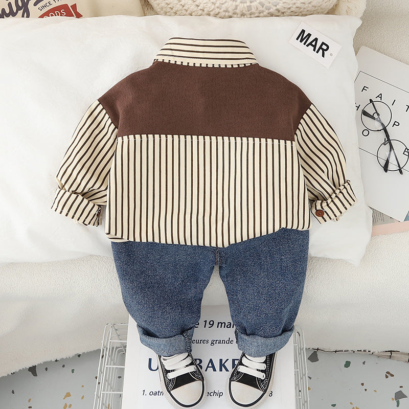 Boys Striped Long Sleeves Shirt With Trousers