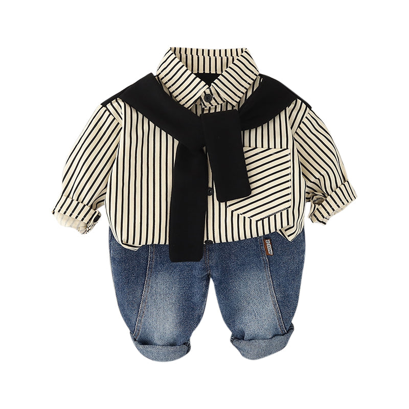 Boys Striped Long Sleeves Shirt With Trousers