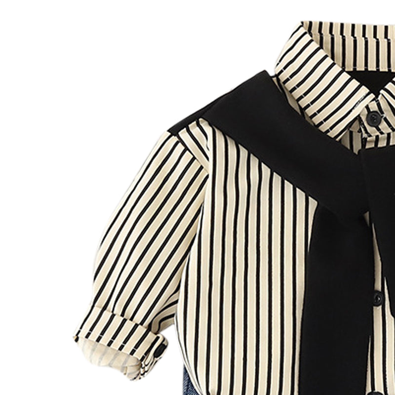 Boys Striped Long Sleeves Shirt With Trousers