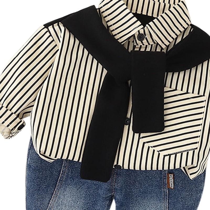 Boys Striped Long Sleeves Shirt With Trousers