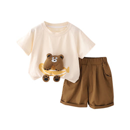 Boys Printed Round Neck T-shirt with Shorts