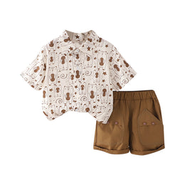 Boys Printed Shirt Collar Shirt with Shorts