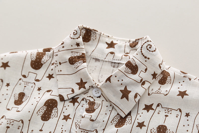 Boys Printed Shirt Collar Shirt with Shorts