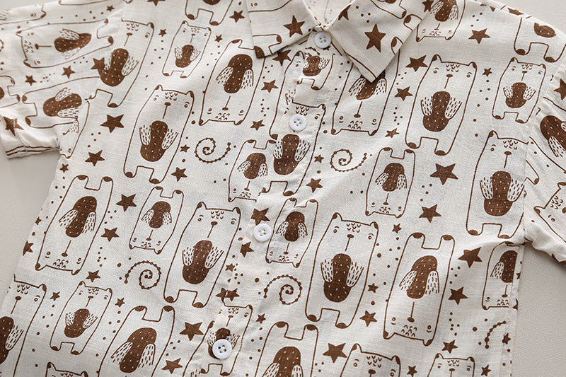 Boys Printed Shirt Collar Shirt with Shorts