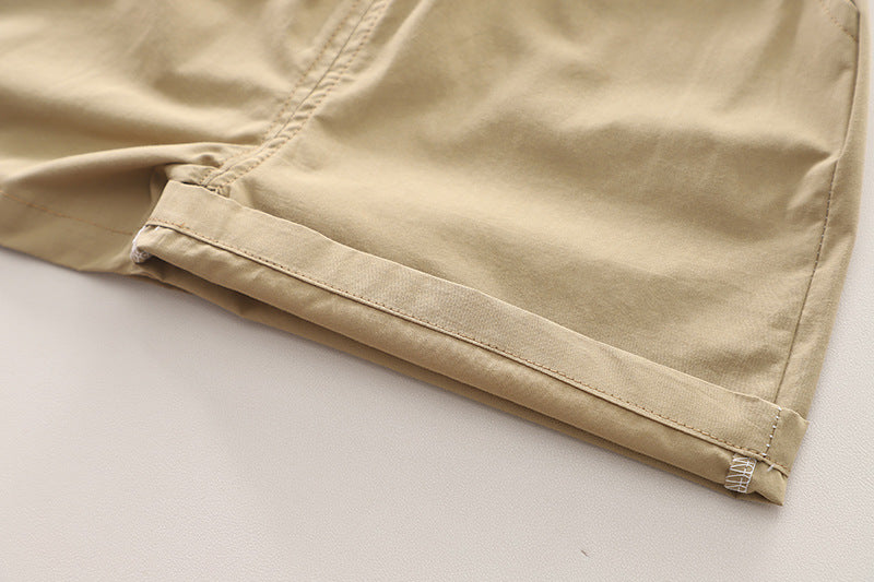 Boys Beige Printed Spread Collar T-shirt With Shorts