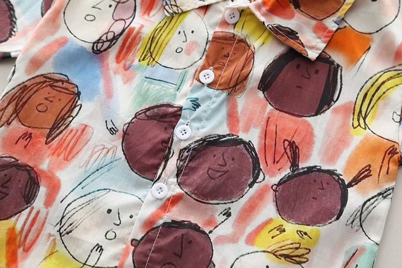 Boys Printed Pure Cotton Shirt with Shorts