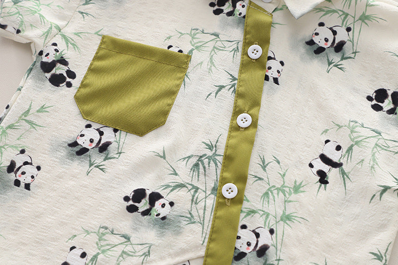 Boys Green & White Printed Shirt with Shorts