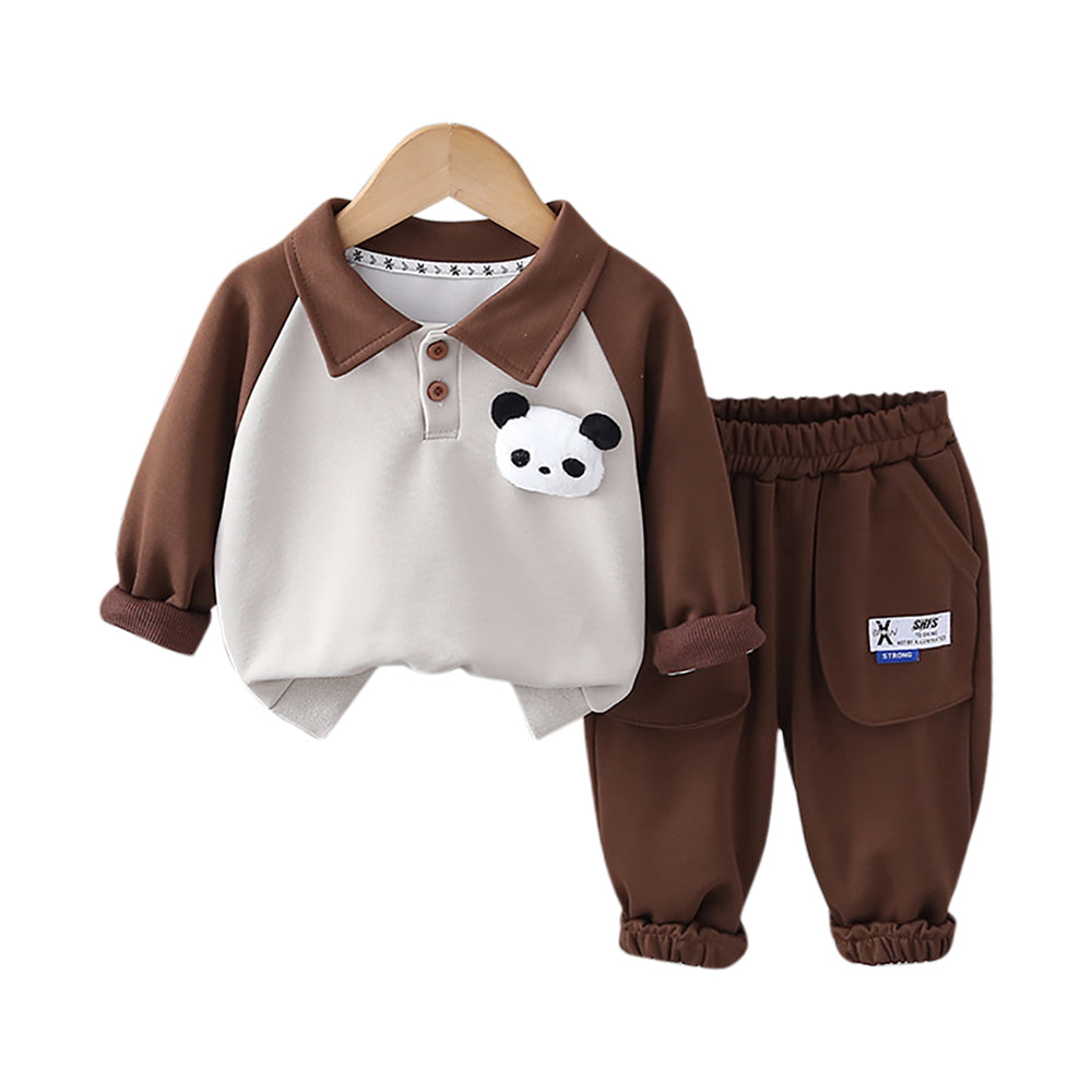 Boys Colourblocked Polo Collar Long Sleeves Sweatshirt With Jogger