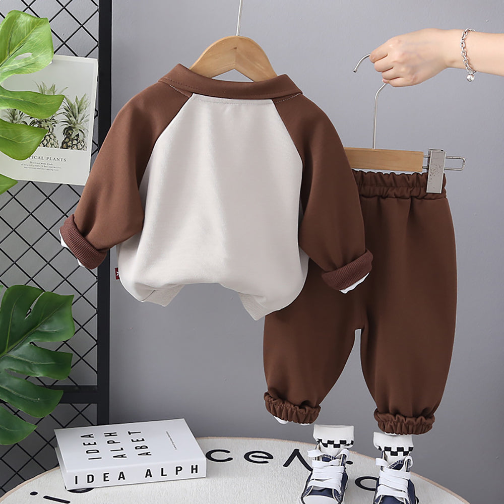 Boys Colourblocked Polo Collar Long Sleeves Sweatshirt With Jogger