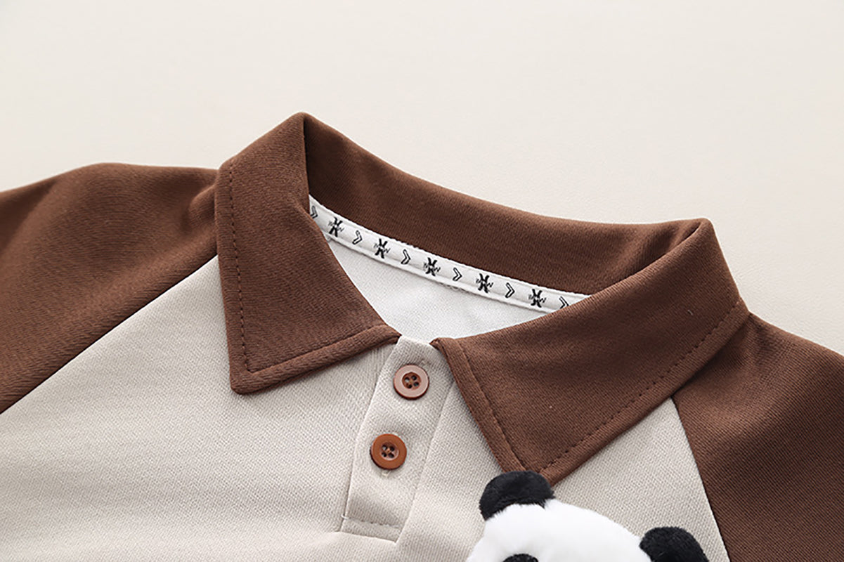 Boys Colourblocked Polo Collar Long Sleeves Sweatshirt With Jogger