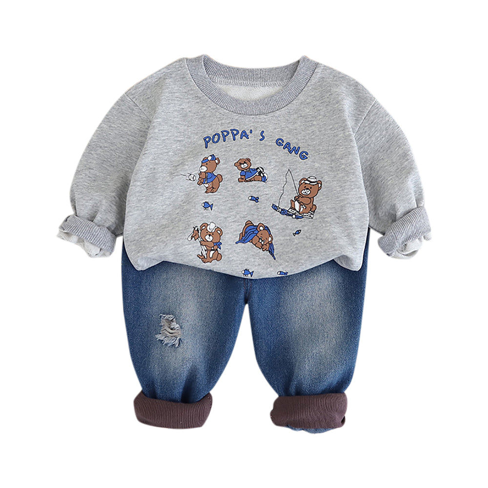 Boys Printed Round Neck Long Sleeves Sweatshirt With Jogger