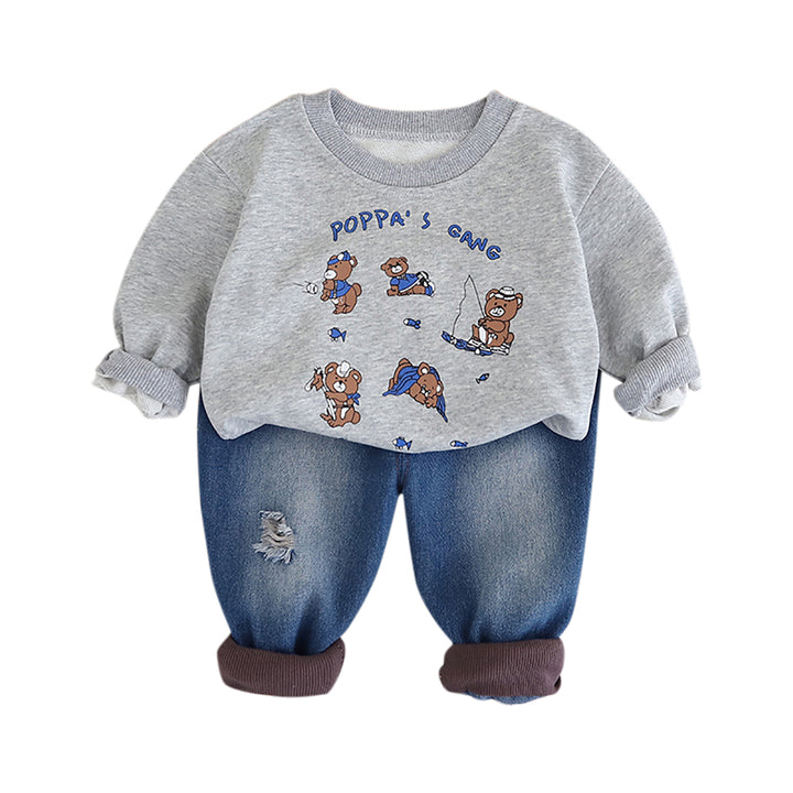 Boys Printed Round Neck Long Sleeves Sweatshirt With Jogger