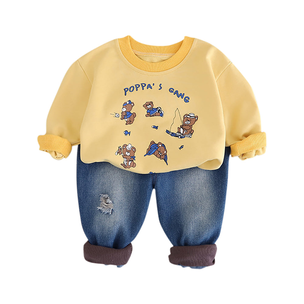 Boys Printed Round Neck Long Sleeves Sweatshirt With Jogger