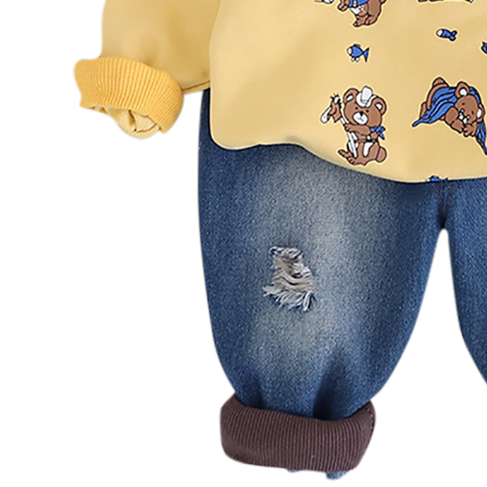 Boys Printed Round Neck Long Sleeves Sweatshirt With Jogger
