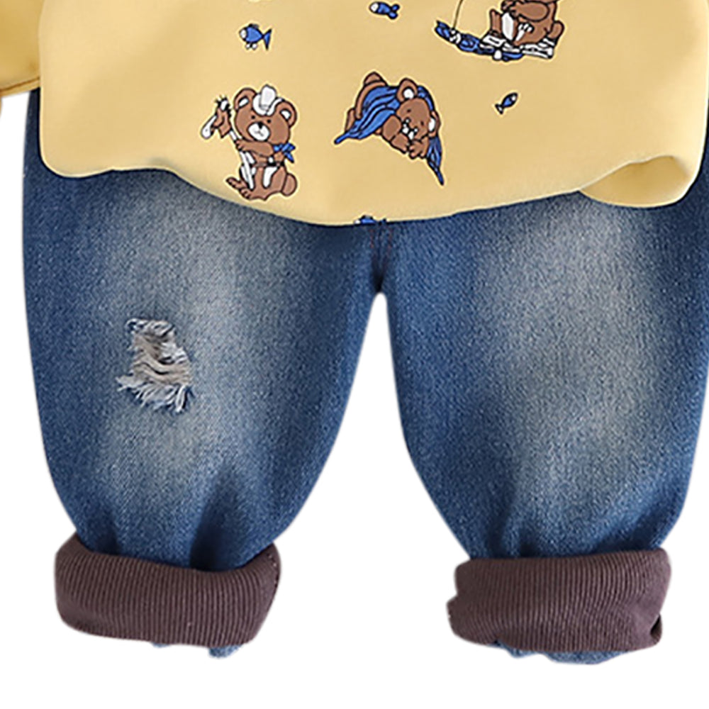 Boys Printed Round Neck Long Sleeves Sweatshirt With Jogger