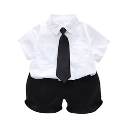 Boys White Spread Collar Shirt With Shorts