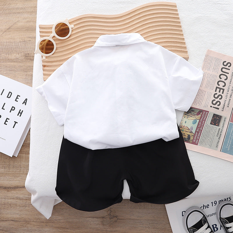 Boys White Spread Collar Shirt With Shorts