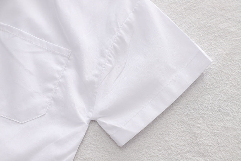 Boys White Spread Collar Shirt With Shorts