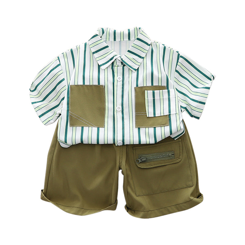 Boys Striped Spread Collar Shirt with Shorts