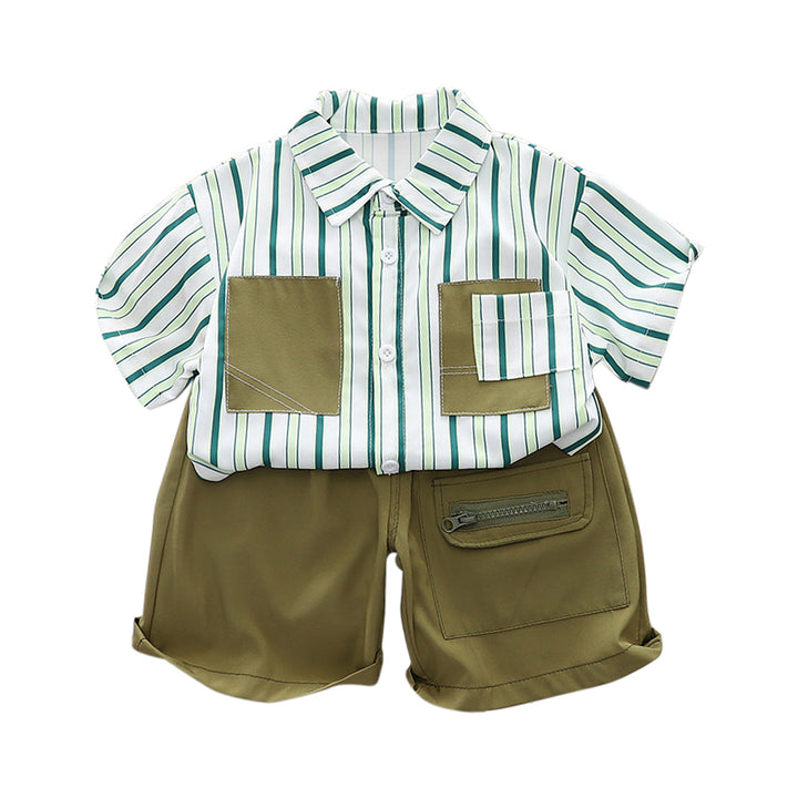 Boys Striped Spread Collar Shirt with Shorts