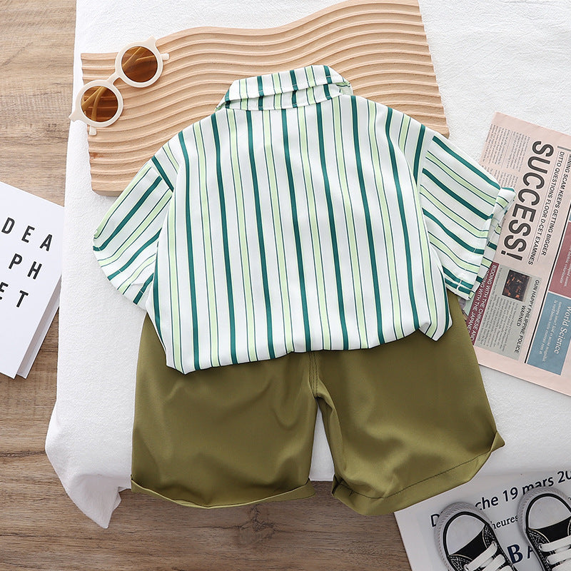 Boys Striped Spread Collar Shirt with Shorts