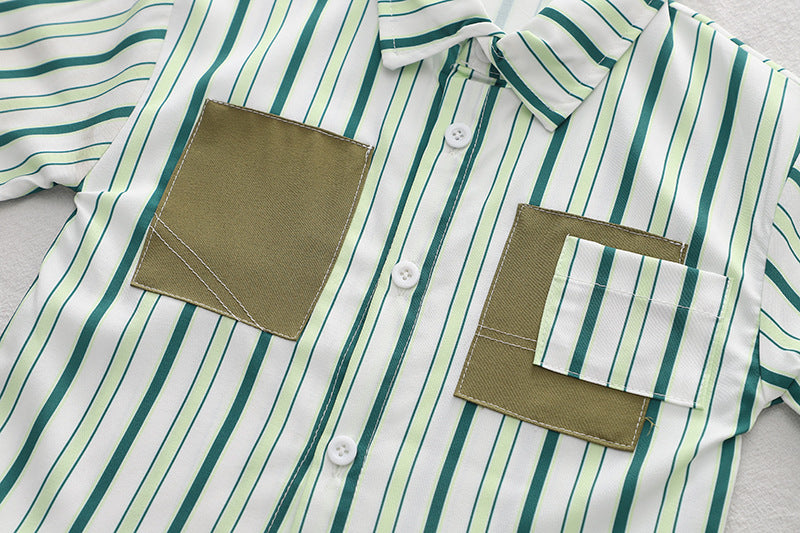 Boys Striped Spread Collar Shirt with Shorts